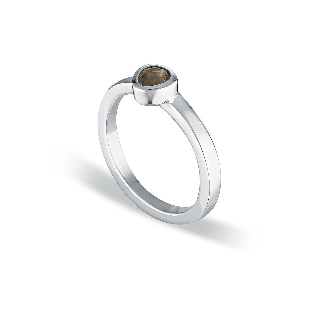 Petite Tri-Cut Stacker Ring - Smoky Quartz