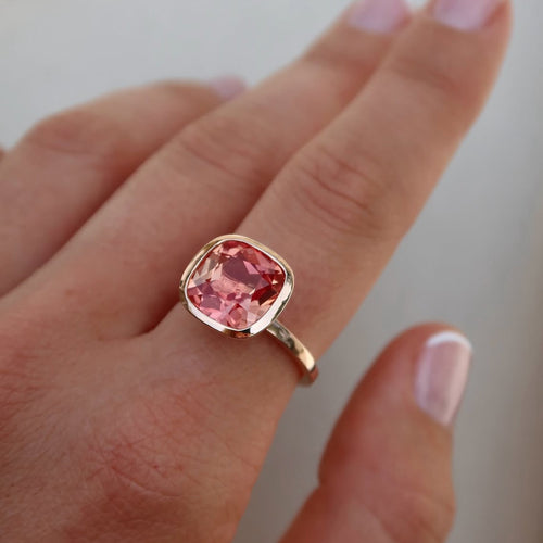 Rose Gold Celebration Stacker - Large Cushion Cut - Sunset Corundum