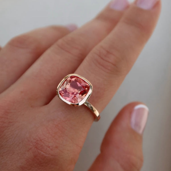 Rose Gold Celebration Stacker - Large Cushion Cut - Sunset Corundum