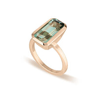Rose Gold Celebration Stacker Ring - Large Emerald Cut Rectangle - Green Amethyst