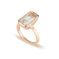 Rose Gold Celebration Stacker Ring - Large Emerald Cut Rectangle - White Sapphire
