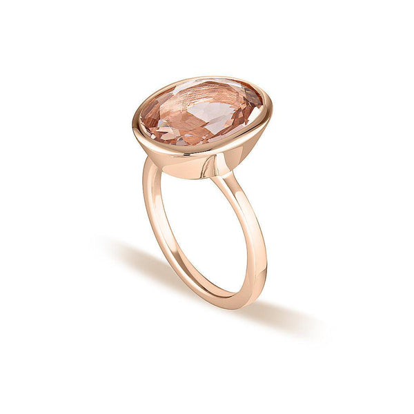 Rose Gold Celebration Stacker Ring - Large Oval - Blush Quartz