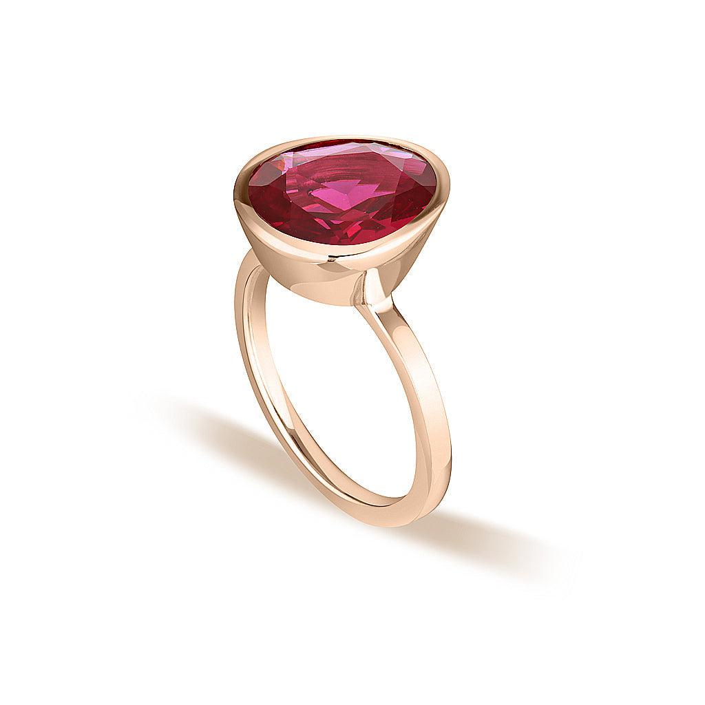 Rose Gold Celebration Stacker Ring - Large Tri-Cut - Red Corundum