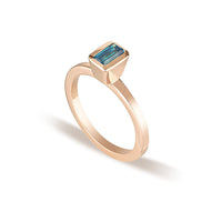 Rose Gold Celebration Stacker Ring - Small Emerald Cut Rectangle - Blue Zircon