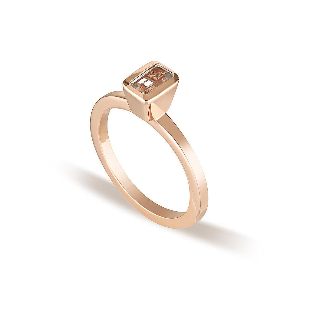 Rose Gold Celebration Stacker Ring - Small Emerald Cut Rectangle - White Sapphire