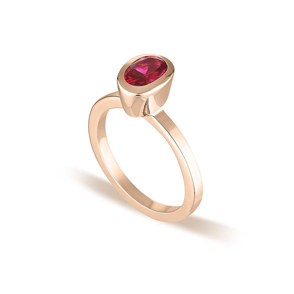 Rose Gold Celebration Stacker Ring - Small Oval - Red Corundum