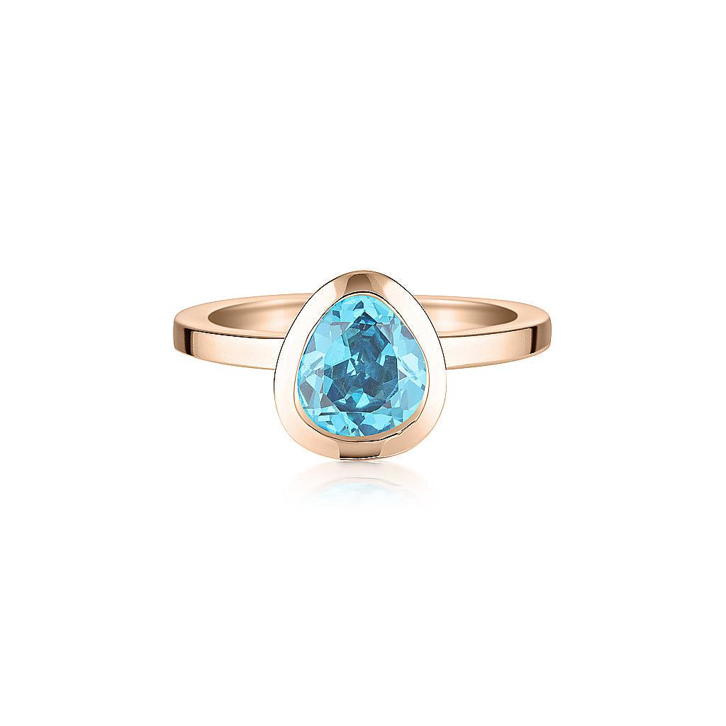 Rose Gold Celebration Stacker Ring - Small Tri-Cut - Blue Zircon