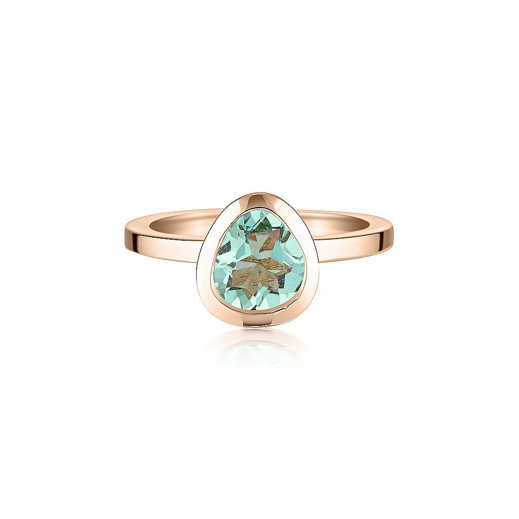 Rose Gold Celebration Stacker Ring - Small Tri-Cut - Green Amethyst