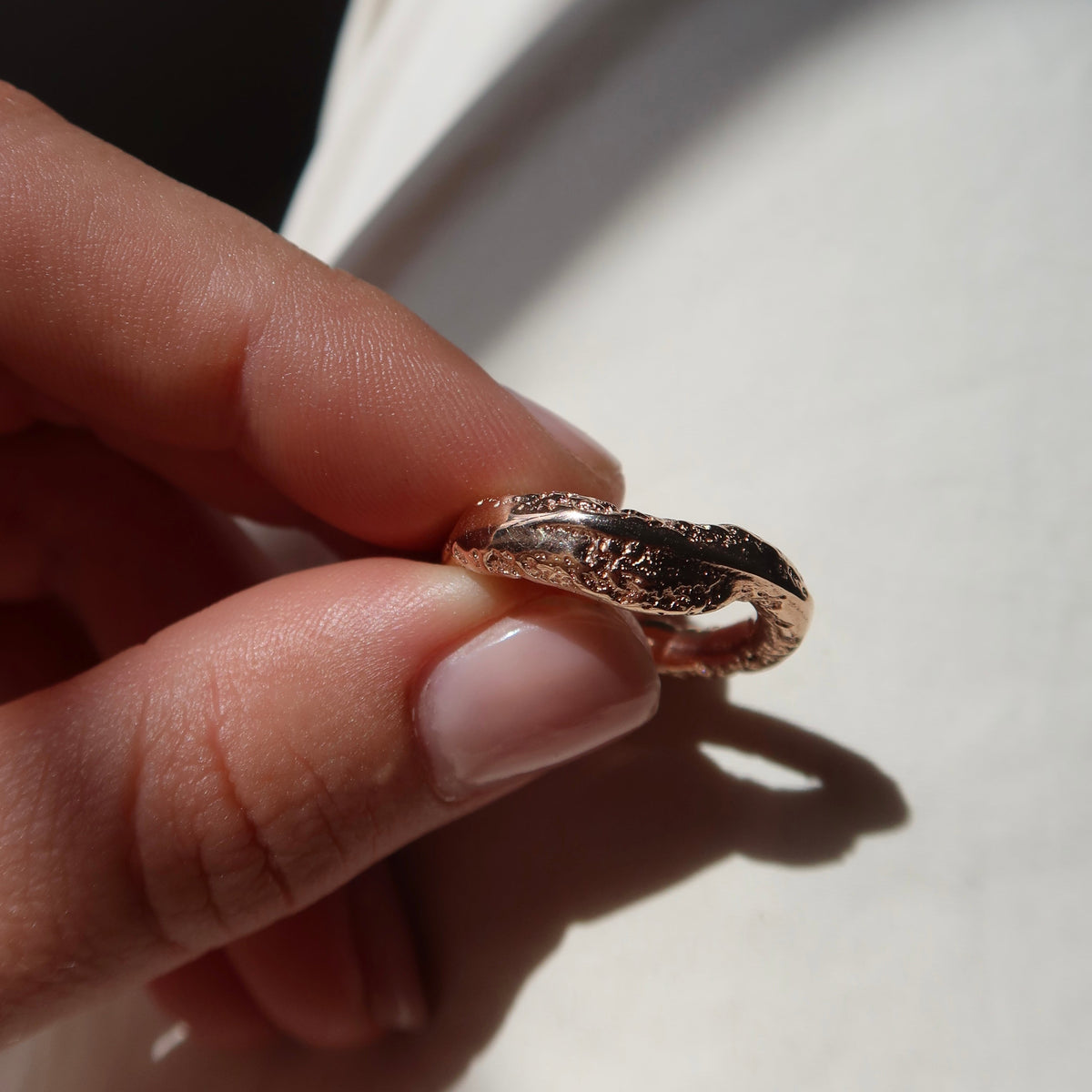 Rose Gold Sandcast Living Ring | Size Q