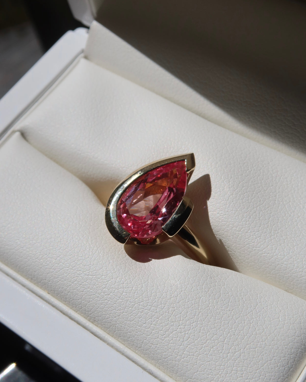 SAMPLE | 9ct Yellow Gold FLOAT™️ - Pear Cut Ring - Rosie Corundum