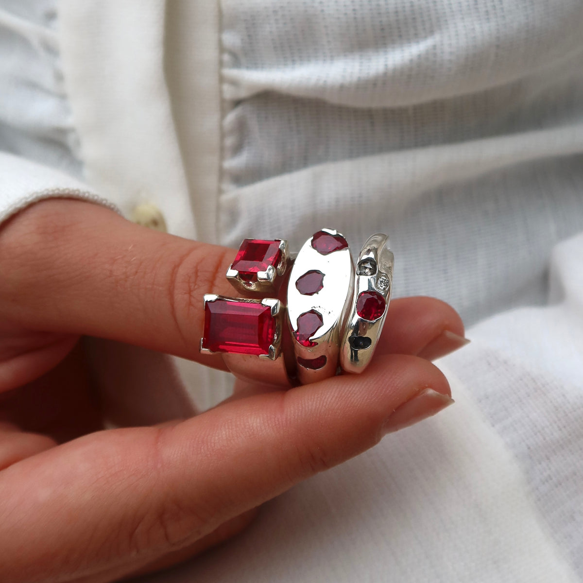 Sandcast Gemstone Living Ring | Mixed Gemstone