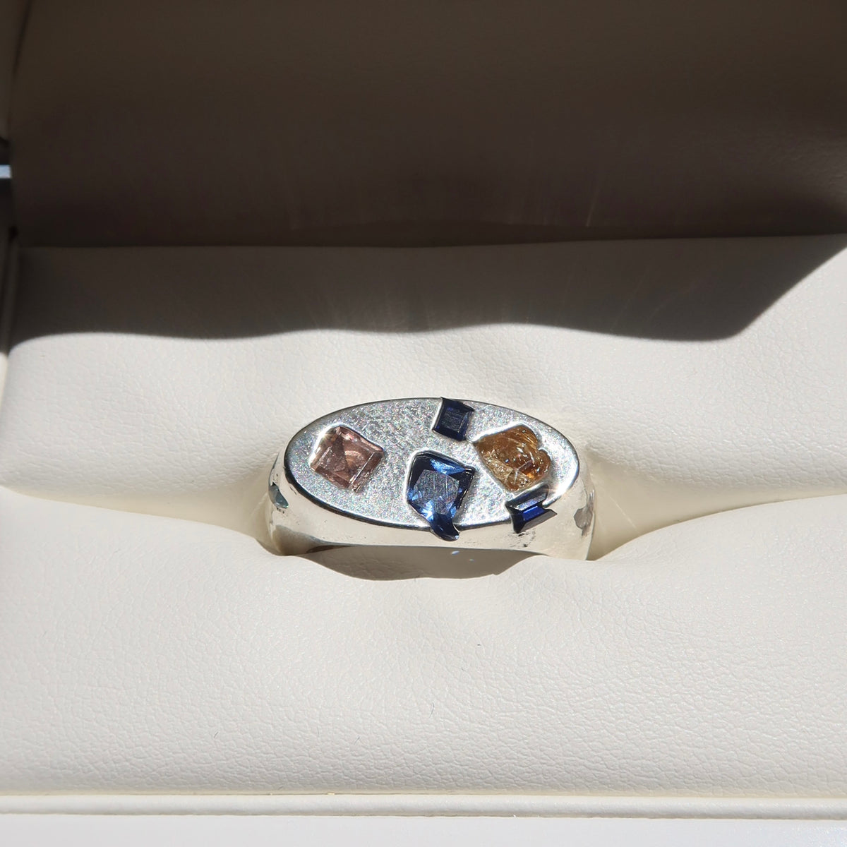 Sandcast Gemstone Signet Ring | Mixed Gemstones