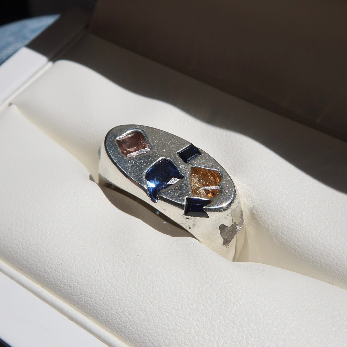 Sandcast Gemstone Signet Ring | Mixed Gemstones