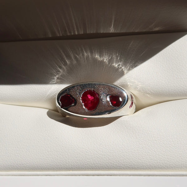 Sandcast Gemstone Signet Ring | Rubies