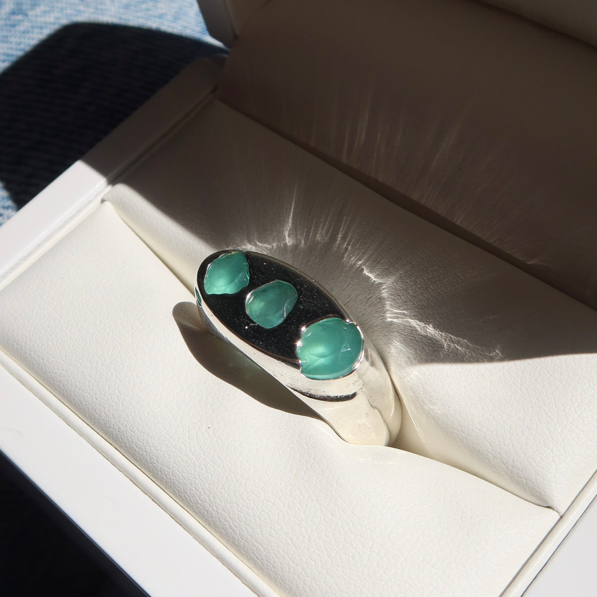 Sandcast Gemstone Signet Ring | Seamarine