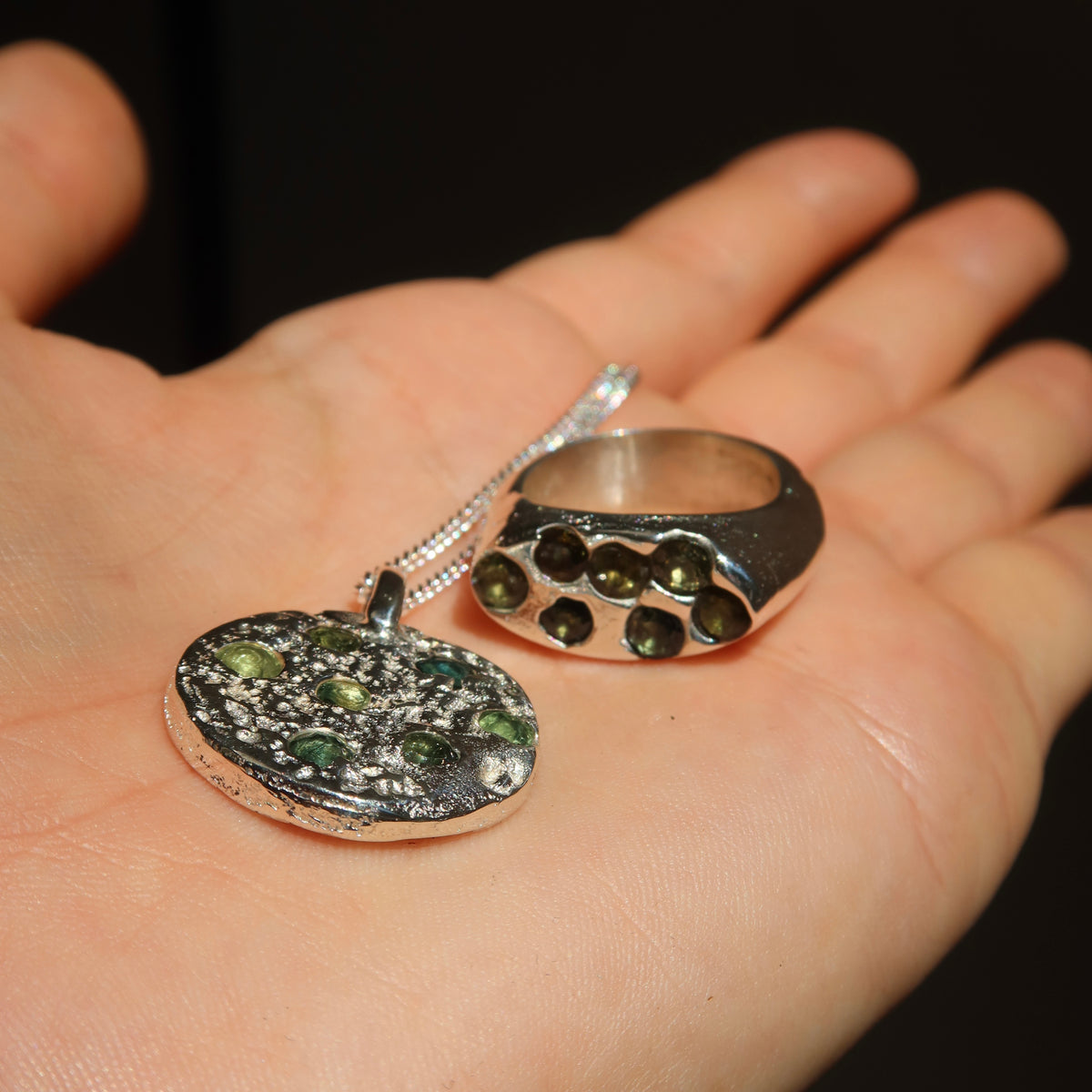 Sandcast Silver Pendant | Sapphires