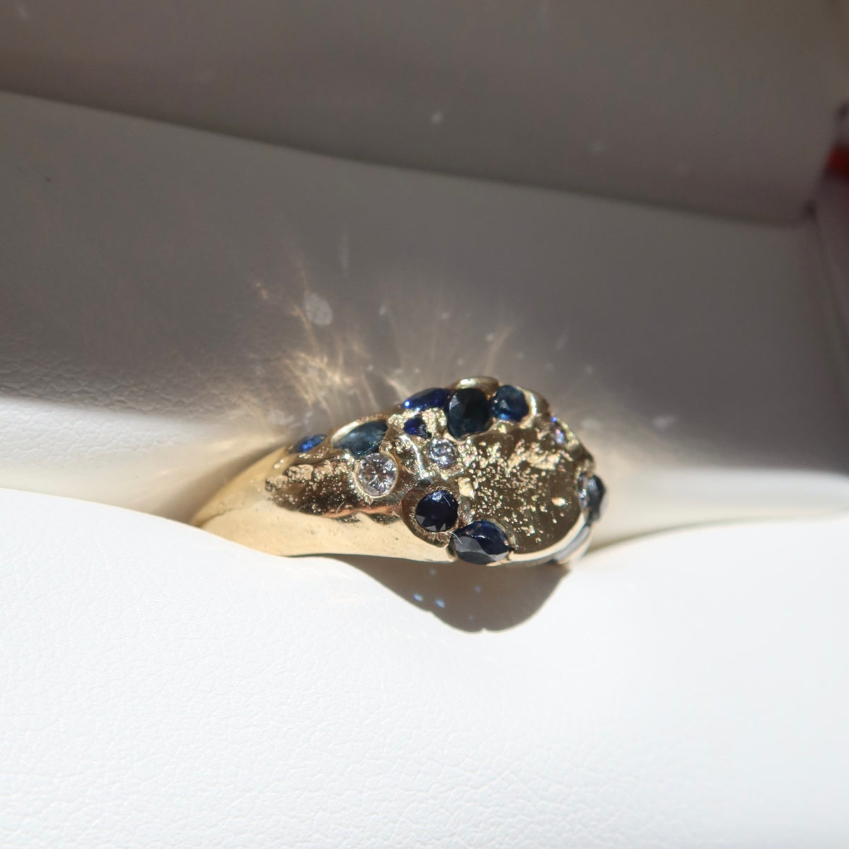 Sapphire & Diamond Sandcast Signet Ring | Size O