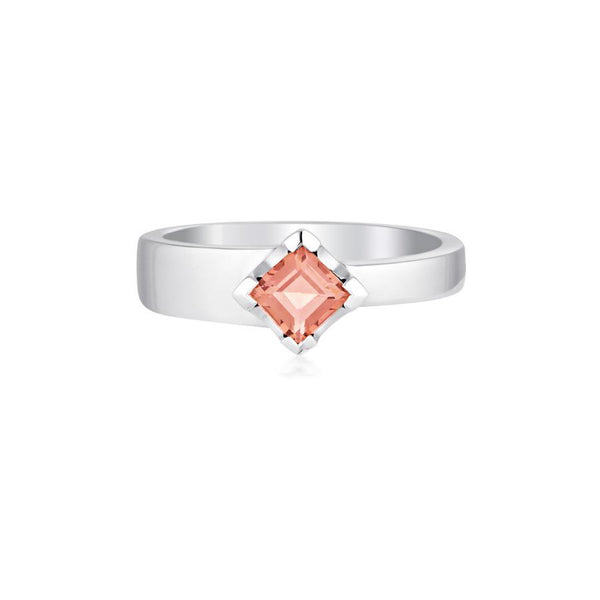 Square Cut Gempower Stacker Ring - Sterling Silver - Blush Quartz
