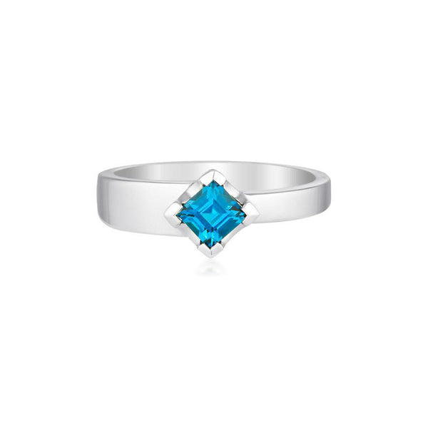 Square Cut Gempower Stacker Ring - Sterling Silver Zircon - Blue Zircon