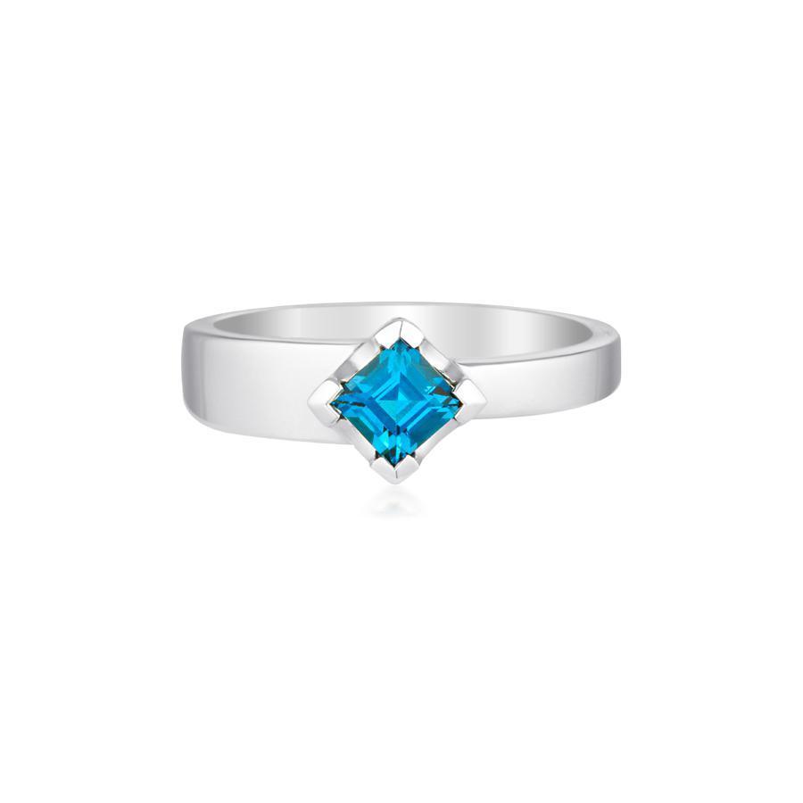 Square Cut Gempower Stacker Ring - Sterling Silver Zircon - Blue Zircon