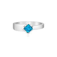 Square Cut Gempower Stacker Ring - Sterling Silver Zircon - Blue Zircon