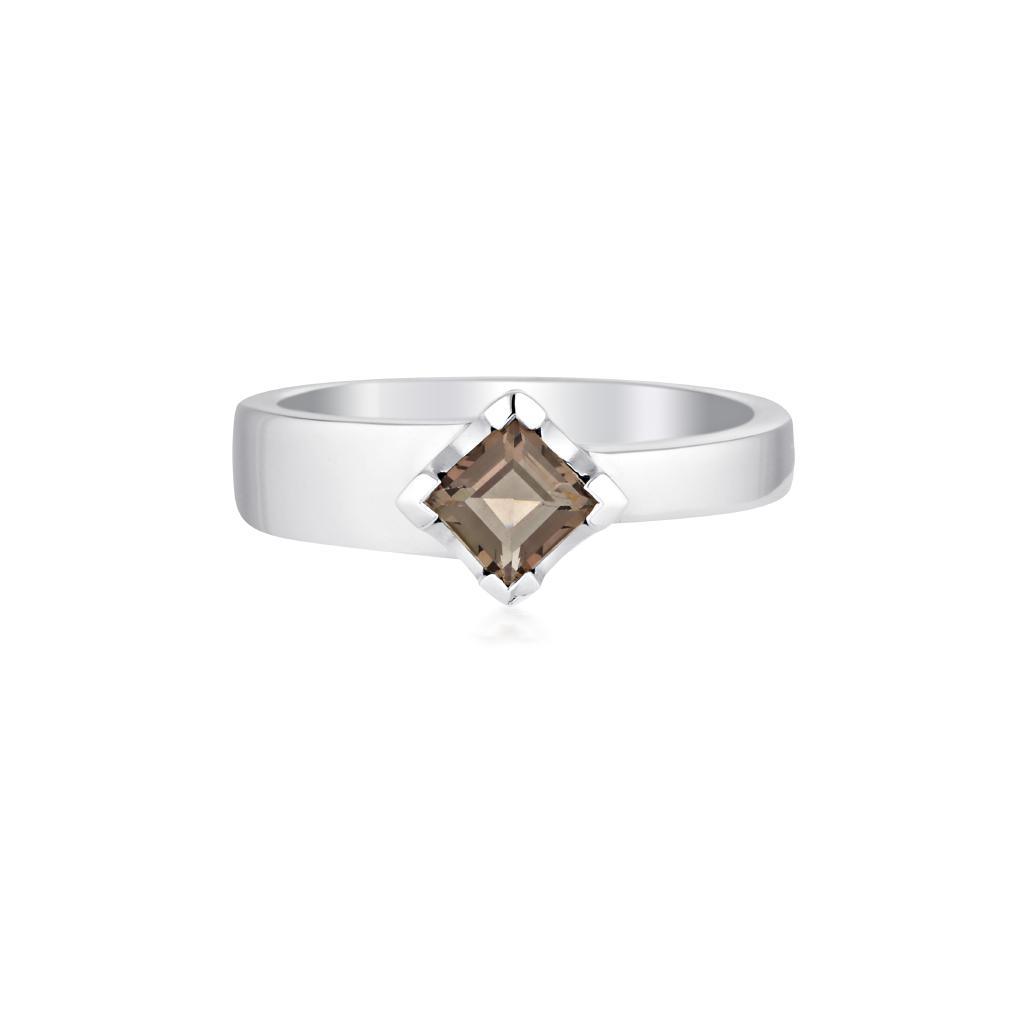 Square Cut Gempower Stacker Ring - Sterling Silver Zircon - Smoky Quartz