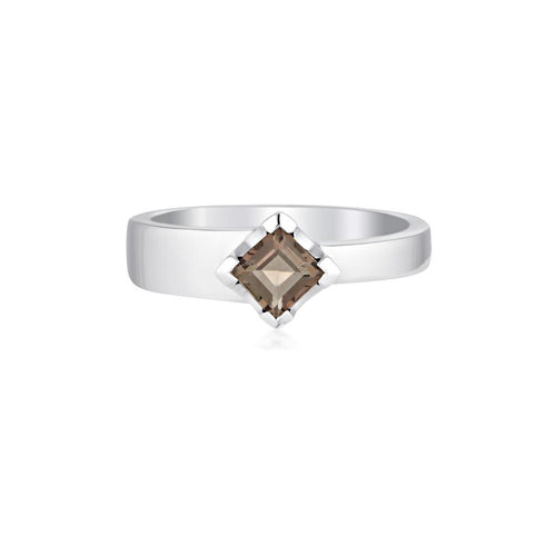 Square Cut Gempower Stacker Ring - Sterling Silver Zircon - Smoky Quartz