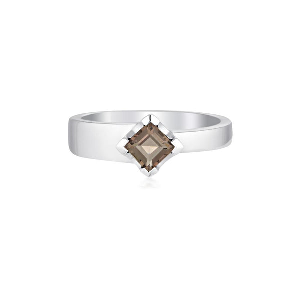 Square Cut Gempower Stacker Ring - Sterling Silver Zircon - Smoky Quartz