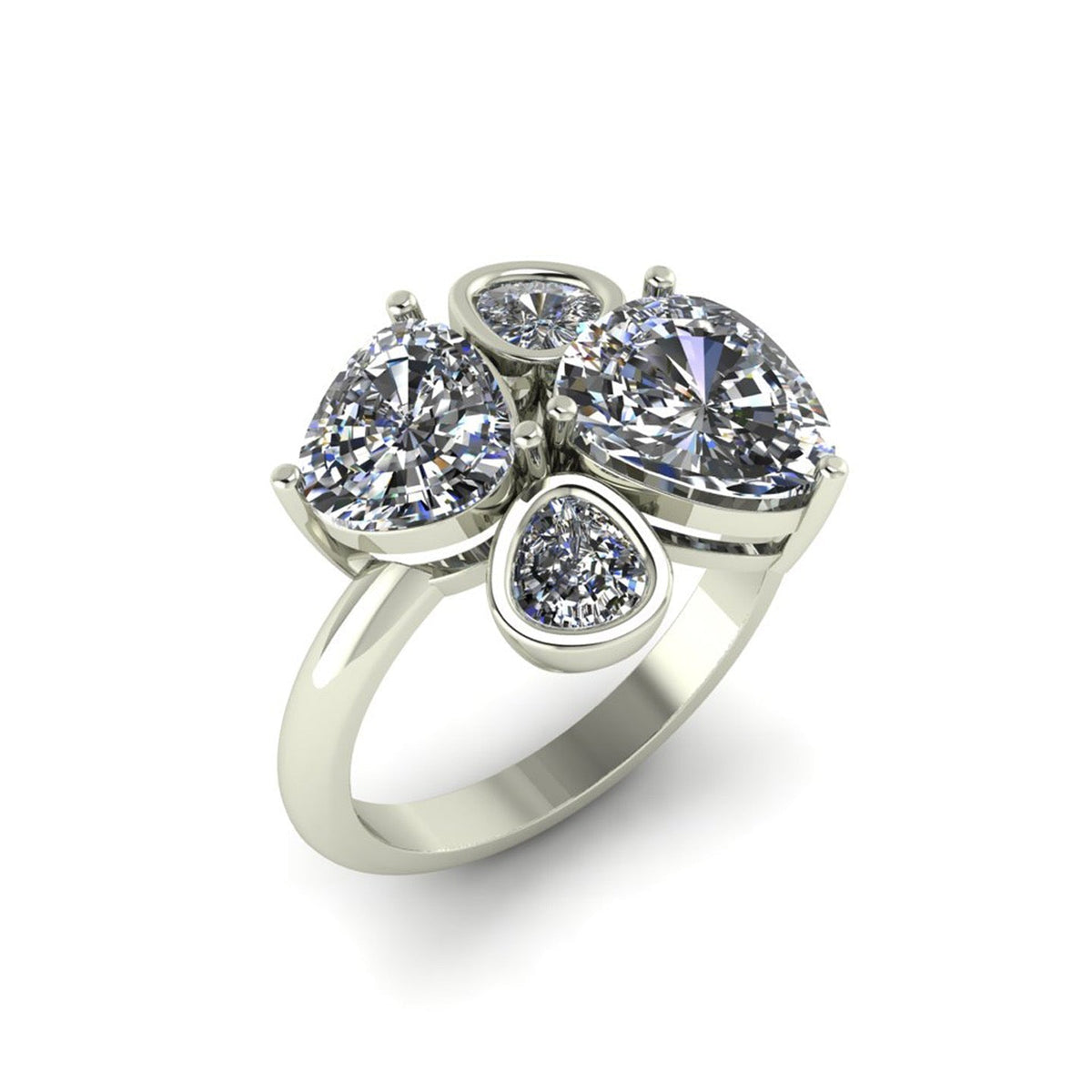 THE CLOVER- Tri Cut Diamond Ring - White Gold