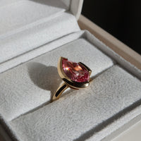 The FLOAT Pear-Cut Ring | 9ct Yellow Gold - Rosie Corundum | Size Q