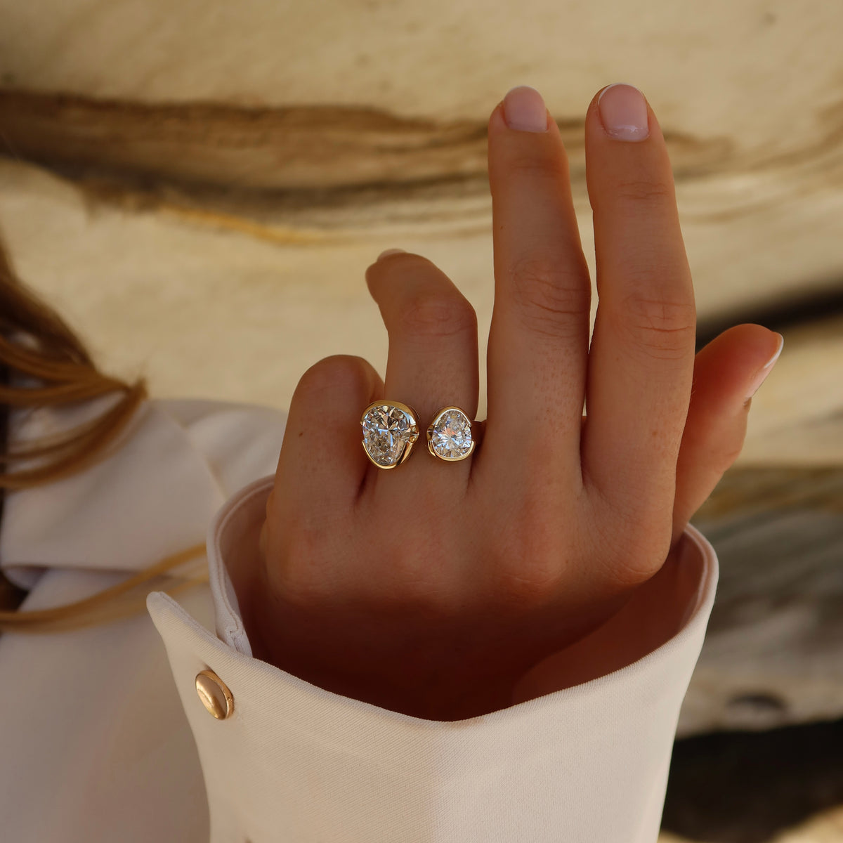 The Tri- Cut Diamond Duet Ring - Yellow Gold