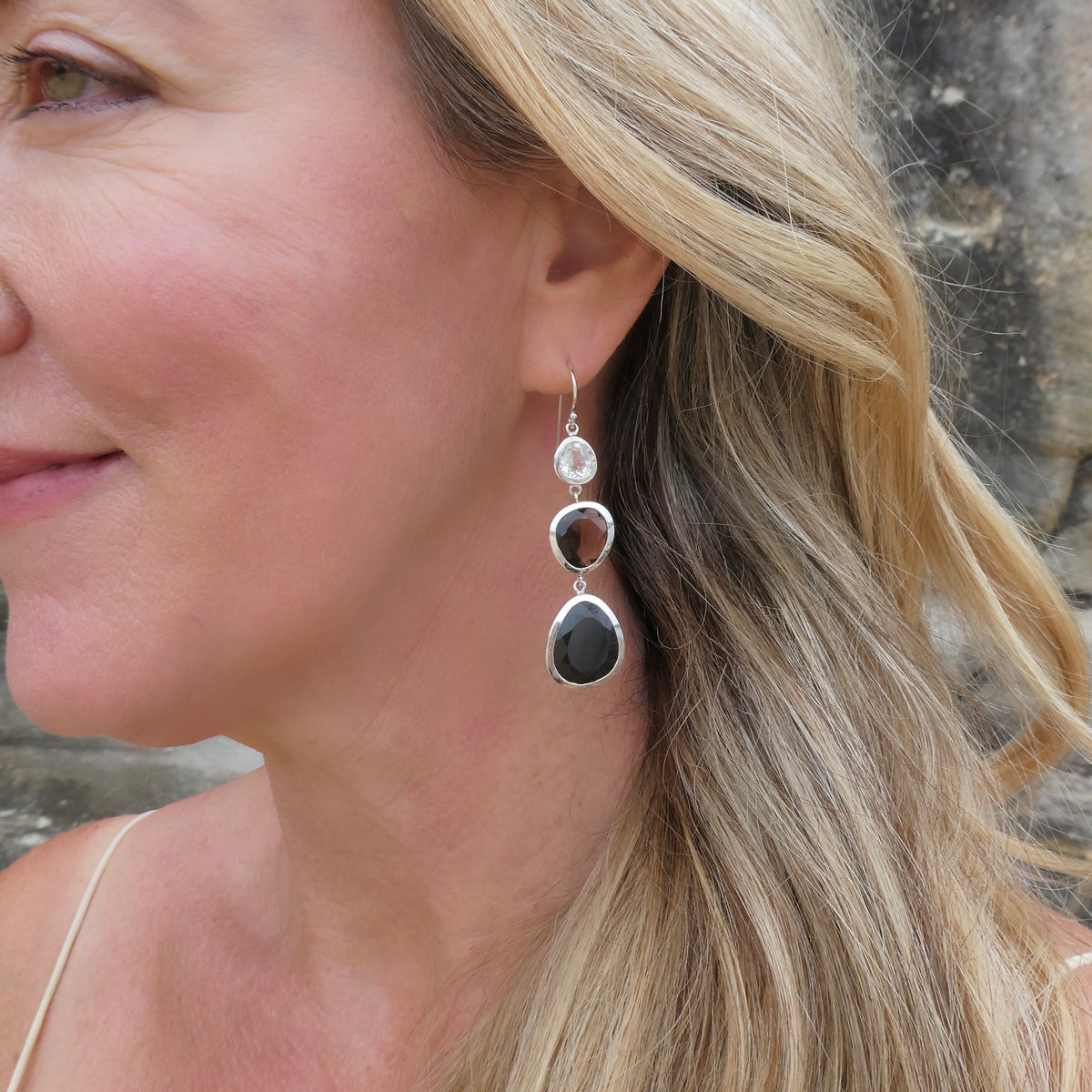 To the Power of Three - Evolution | White Sapphire, Smoky Quartz, Black Agate Combination