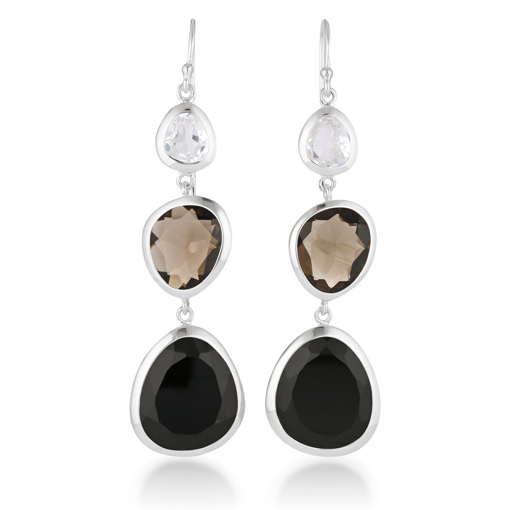 To the Power of Three - Evolution | White Sapphire, Smoky Quartz, Black Agate Combination