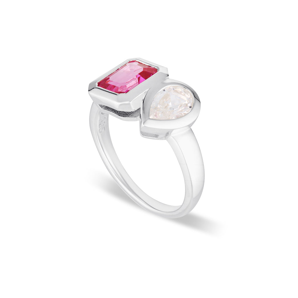Toi et Moi Ring | Fuchsia & White Sapphire