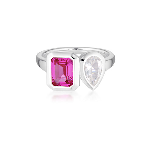 Toi et Moi Ring | Fuchsia & White Sapphire