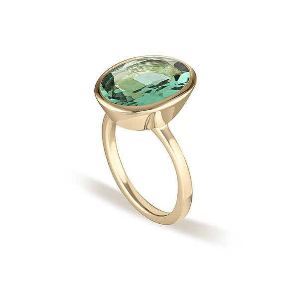 Yellow Gold Celebration Stacker Ring - Large Oval - Green Amethyst