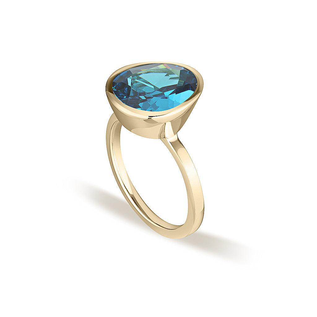 Yellow Gold Celebration Stacker Ring - Large Tri-Cut - Blue Zircon