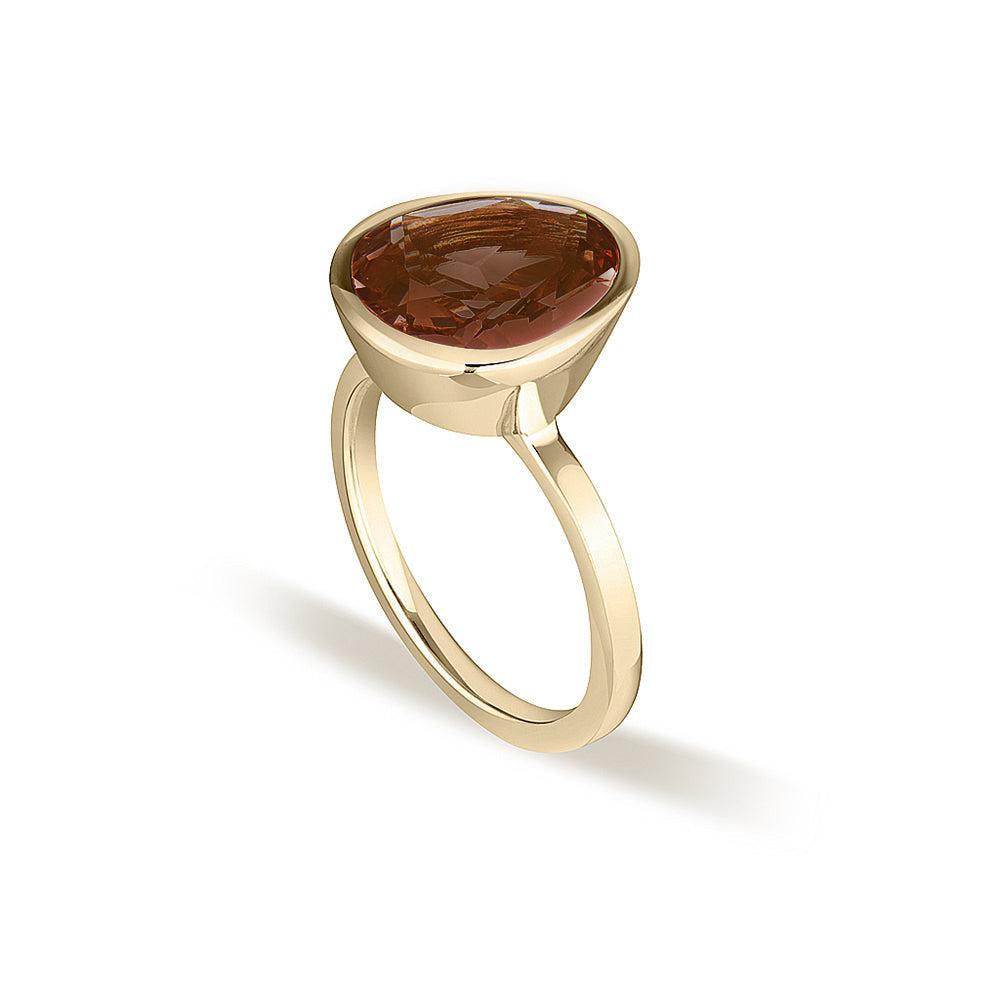 Yellow Gold Celebration Stacker Ring - Large Tri-Cut - Smoky Quartz