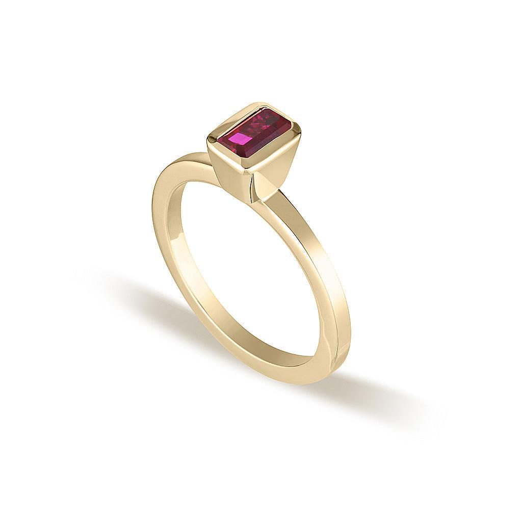 Small Rectangle Riding Ring Yellow Gold Celebration Stacker Ring - Small Emerald Cut Rectangle - R ...