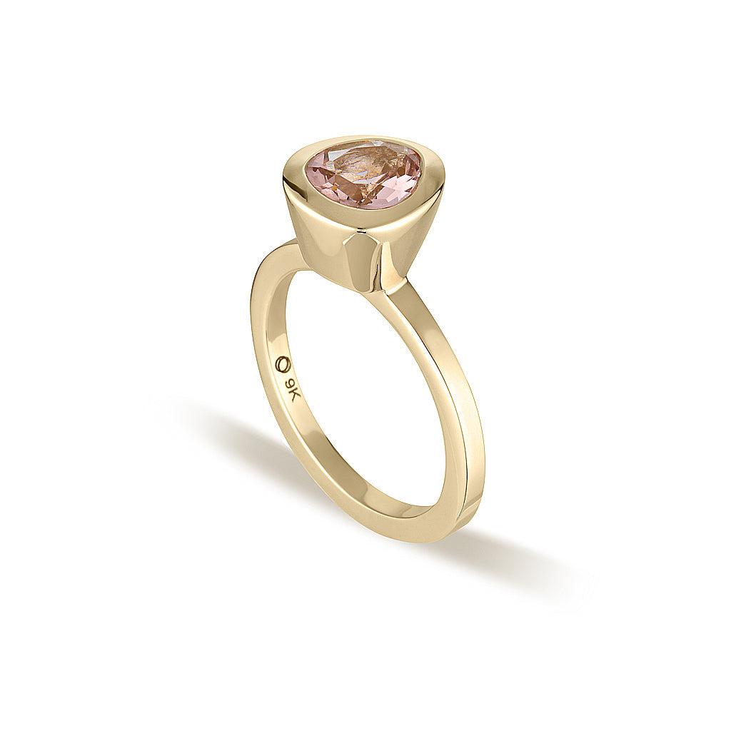 Yellow Gold Celebration Stacker Ring - Small Tri-Cut - Blush Quartz