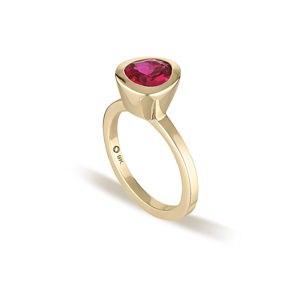 Yellow Gold Celebration Stacker Ring - Small Tri-Cut - Red Corundum